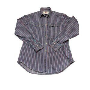 Vtg Levi's Jeans for Women Medium Button Up Denim Shirt Red White Blue Striped